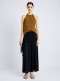 Proenza Schouler Front full length image of model wearing Leona Top in Viscose Ribbon Knit in OCHRE