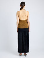 Proenza Schouler Back full length image of model wearing Leona Top in Viscose Ribbon Knit in OCHRE