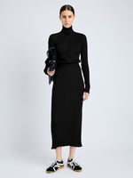 Proenza Schouler front image of model wearing Maeve Dress in Superfine Merino Silk in black