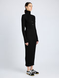 Proenza Schouler side image of model wearing Maeve Dress in Superfine Merino Silk in black