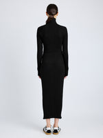 Proenza Schouler back image of model wearing Maeve Dress in Superfine Merino Silk in black