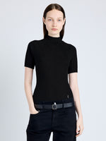 Proenza Schouler cropped front image of Jaden Top in Superfine Merino Silk in BLACK