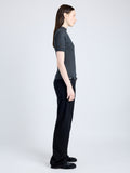 Proenza Schouler Side full length image of model wearing Jaden Top in Superfine Merino Silk in CHARCOAL