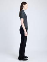 Proenza Schouler Side full length image of model wearing Jaden Top in Superfine Merino Silk in CHARCOAL