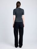 Proenza Schouler Back full length image of model wearing Jaden Top in Superfine Merino Silk in CHARCOAL
