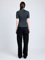 Proenza Schouler Back full length image of model wearing Jaden Top in Superfine Merino Silk in CHARCOAL