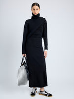 Proenza Schouler Front full length image of model wearing Annette Dress in Cashmere Silk in BLACK