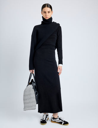 Proenza Schouler Front full length image of model wearing Annette Dress in Cashmere Silk in BLACK