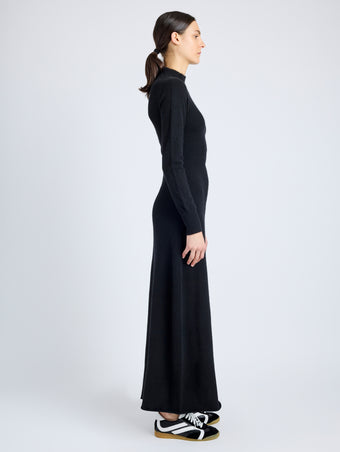 Proenza Schouler Side full length image of model wearing Annette Dress in Cashmere Silk in BLACK