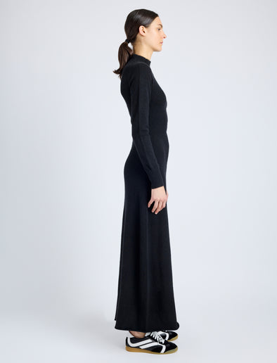 Proenza Schouler Side full length image of model wearing Annette Dress in Cashmere Silk in BLACK