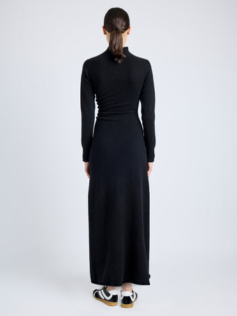 Proenza Schouler Back full length image of model wearing Annette Dress in Cashmere Silk in BLACK
