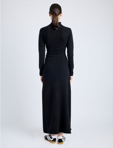 Proenza Schouler Back full length image of model wearing Annette Dress in Cashmere Silk in BLACK
