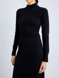 Proenza Schouler Detail image of model wearing Annette Dress in Cashmere Silk in BLACK