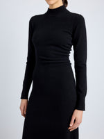 Proenza Schouler Detail image of model wearing Annette Dress in Cashmere Silk in BLACK