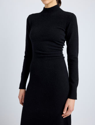 Proenza Schouler Detail image of model wearing Annette Dress in Cashmere Silk in BLACK