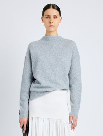 Proenza Schouler Front cropped image of model wearing Bria Top in Cashmere Silk in GREY MELANGE