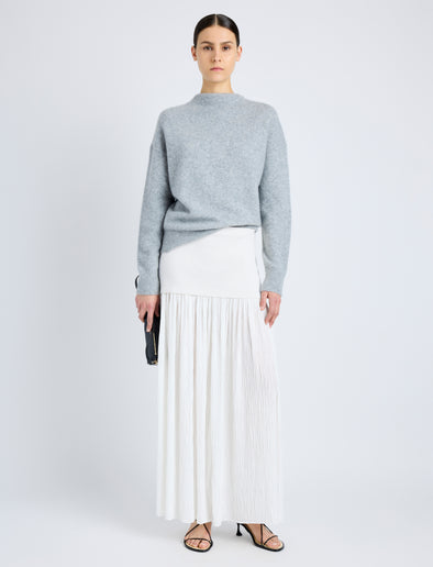 Proenza Schouler Front full length image of model wearing Bria Top in Cashmere Silk in GREY MELANGE