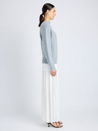 Proenza Schouler Side full length image of model wearing Bria Top in Cashmere Silk in GREY MELANGE