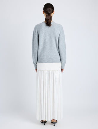 Proenza Schouler Back full length image of model wearing Bria Top in Cashmere Silk in GREY MELANGE
