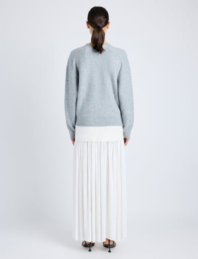 Proenza Schouler Back full length image of model wearing Bria Top in Cashmere Silk in GREY MELANGE