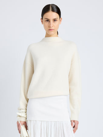 Proenza Schouler Front cropped image of model wearing Bria Top in Cashmere Silk in IVORY