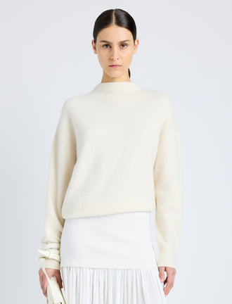 Proenza Schouler Front cropped image of model wearing Bria Top in Cashmere Silk in IVORY