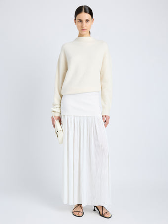 Proenza Schouler Front full length image of model wearing Bria Top in Cashmere Silk in IVORY