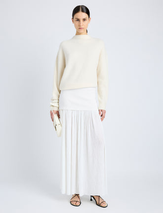 Proenza Schouler Front full length image of model wearing Bria Top in Cashmere Silk in IVORY
