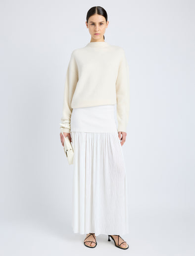 Proenza Schouler Front full length image of model wearing Bria Top in Cashmere Silk in IVORY