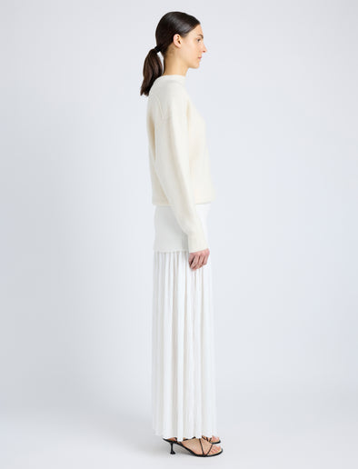 Proenza Schouler Side full length image of model wearing Bria Top in Cashmere Silk in IVORY