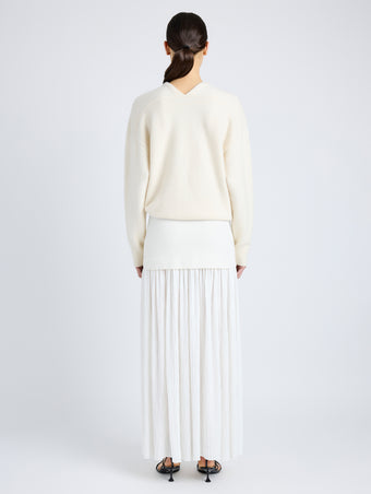 Proenza Schouler Back full length image of model wearing Bria Top in Cashmere Silk in IVORY
