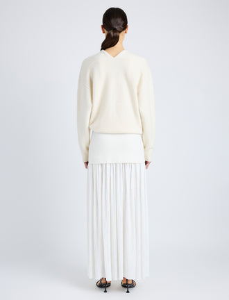 Proenza Schouler Back full length image of model wearing Bria Top in Cashmere Silk in IVORY