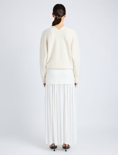 Proenza Schouler Back full length image of model wearing Bria Top in Cashmere Silk in IVORY