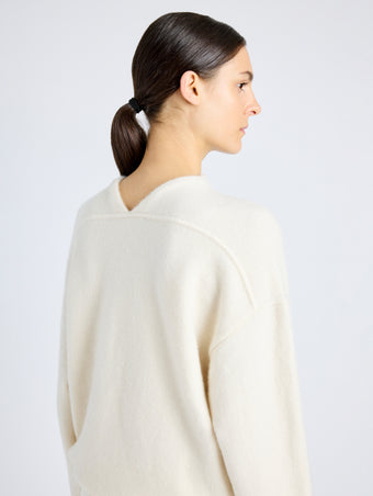 Proenza Schouler Detail image of model wearing Bria Top in Cashmere Silk in IVORY