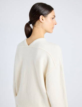 Proenza Schouler Detail image of model wearing Bria Top in Cashmere Silk in IVORY