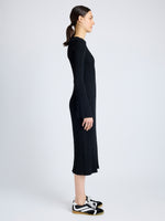 Proenza Schouler side image of Kenna Dress in Midweight Viscose Rib in BLACK