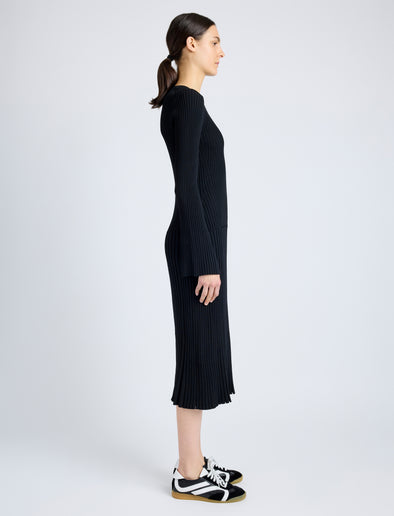 Proenza Schouler side image of Kenna Dress in Midweight Viscose Rib in BLACK