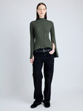 Proenza Schouler Front full length image of model wearing Abigail Top in Midweight Viscose Rib in FATIGUE