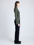 Proenza Schouler Side full length image of model wearing Abigail Top in Midweight Viscose Rib in FATIGUE