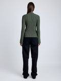 Proenza Schouler Back full length image of model wearing Abigail Top in Midweight Viscose Rib in FATIGUE