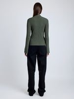 Proenza Schouler Back full length image of model wearing Abigail Top in Midweight Viscose Rib in FATIGUE