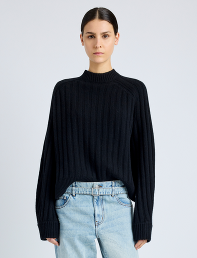 Proenza Schouler Front cropped image of model wearing Delta Top in Cashmere Blend in BLACK
