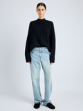 Proenza Schouler Front full length image of model wearing Delta Top in Cashmere Blend in BLACK