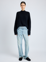 Proenza Schouler Front full length image of model wearing Delta Top in Cashmere Blend in BLACK