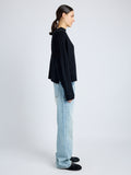 Proenza Schouler Side full length image of model wearing Delta Top in Cashmere Blend in BLACK