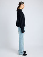 Proenza Schouler Side full length image of model wearing Delta Top in Cashmere Blend in BLACK