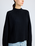 Proenza Schouler Detail image of model wearing Delta Top in Cashmere Blend in BLACK