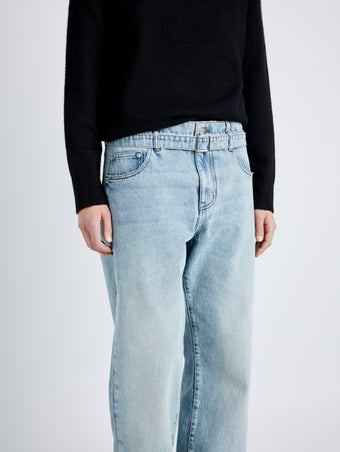 Proenza Schouler detail image of model wearing Ellsworth Jean in CLASSIC WASH