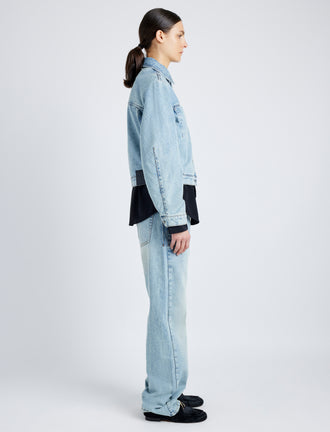 Proenza Schouler side image of model wearing Lawrence Jacket in CLASSIC WASH