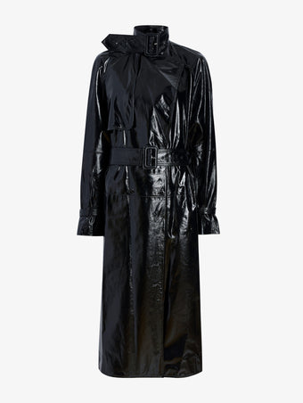 Proenza Schouler Still Life image of Sabina Coat in Lacquered Leather in Black